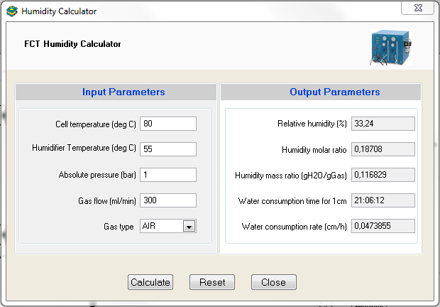 Humidity Calculator window.