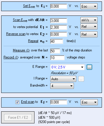 CV settings window.