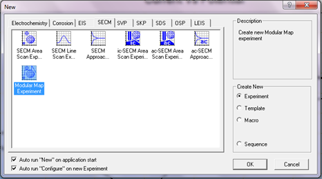 The modular mapping experiment can be accessed through the SECM menu tab. 