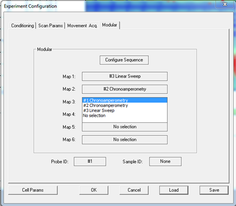 The “Modular” tab also allows the user to select the map corresponding to each experiment type.